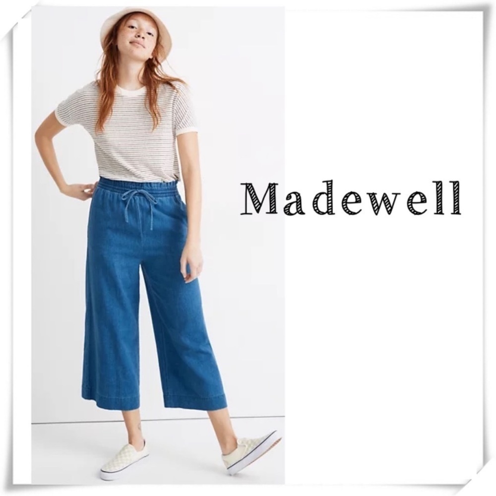 Madewell Indigo Smocked Huston Pull-On Crop Pants Style S #AJ396